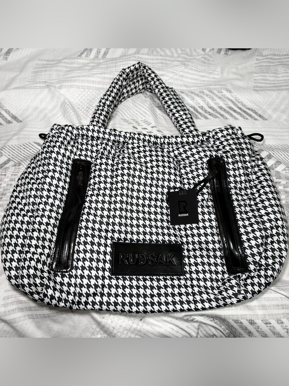 Rudsak NEW NWT Houndstooth puffer Tote Bag in Black and White